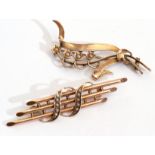 Mixed Lot: 9ct gold floral spray brooch with seed pearl detail together with a triple bar and seed