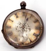 Last quarter of 19th century Continental white metal cased large fob watch with key wind, blued