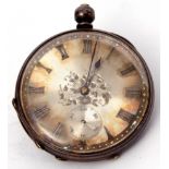 Last quarter of 19th century Continental white metal cased large fob watch with key wind, blued