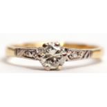 Precious metal single stone diamond ring, the brilliant cut diamond 0.40ct approx, raised between