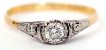 A single stone diamond ring, the brilliant cut diamond 0.20ct approx, raised between pierced upswept