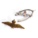 Mixed Lot: RAF wishbone brooch with translucent enamel detail, stamped "silver" together with a gilt