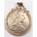 Coin pendant (Maria Thaler Burg Co), 1780, with scroll top mount, 4cm diam, 31.3gms