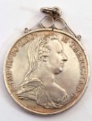 Coin pendant (Maria Thaler Burg Co), 1780, with scroll top mount, 4cm diam, 31.3gms