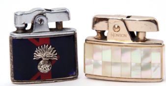 Ronson gold plated and mother of pearl mounted cigarette lighter of shaped oval form in original