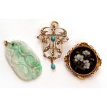 Mixed Lot: antique pietra dura brooch of circular form, the stone inlay depicting a floral spray, in