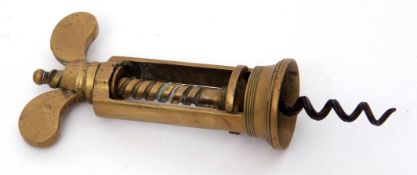 19th century Farrow & Jackson Ltd fly-screw brass corkscrew of typical form, 16cm long (unextended)