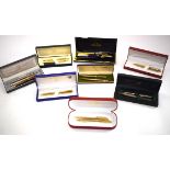Mixed Lot: cased Sheaffer gold plated pencil and ballpoint pen set, a cased Sheaffer gold plated