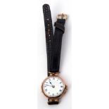 Ladies George V 9ct gold cased Swiss made wrist watch with blued steel hands, black Roman numerals