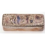 Edwardian period import hallmarked silver encased ring box, the lid embossed with romantic