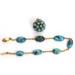 Mixed Lot: natural turquoise bracelet featuring seven graduated stones joined by yellow metal