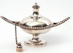 Late Victorian table lighter of circular baluster form to a circular hollow foot, having beaded