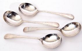 Set of four George VI soup spoons, Old English pattern, London 1939 by E Viner, 218gms total (4)