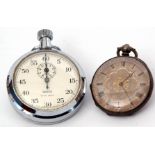 Last quarter of 19th century white metal cased large fob watch with key wind, blued steel hands to