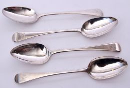 Group of four Georgian table spoons in Old English pattern, 254gms total (4)