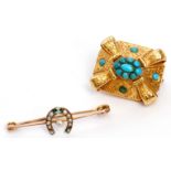 Mixed Lot: Victorian turquoise set brooch of rectangular shape, the verso glazed with oval panel,