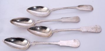 Group of four 19th century Continental white metal table spoons in stylised Fiddle pattern, 212gms