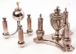 Edwardian multi-light silver plated table lighter, the base of shaped triangular form, three