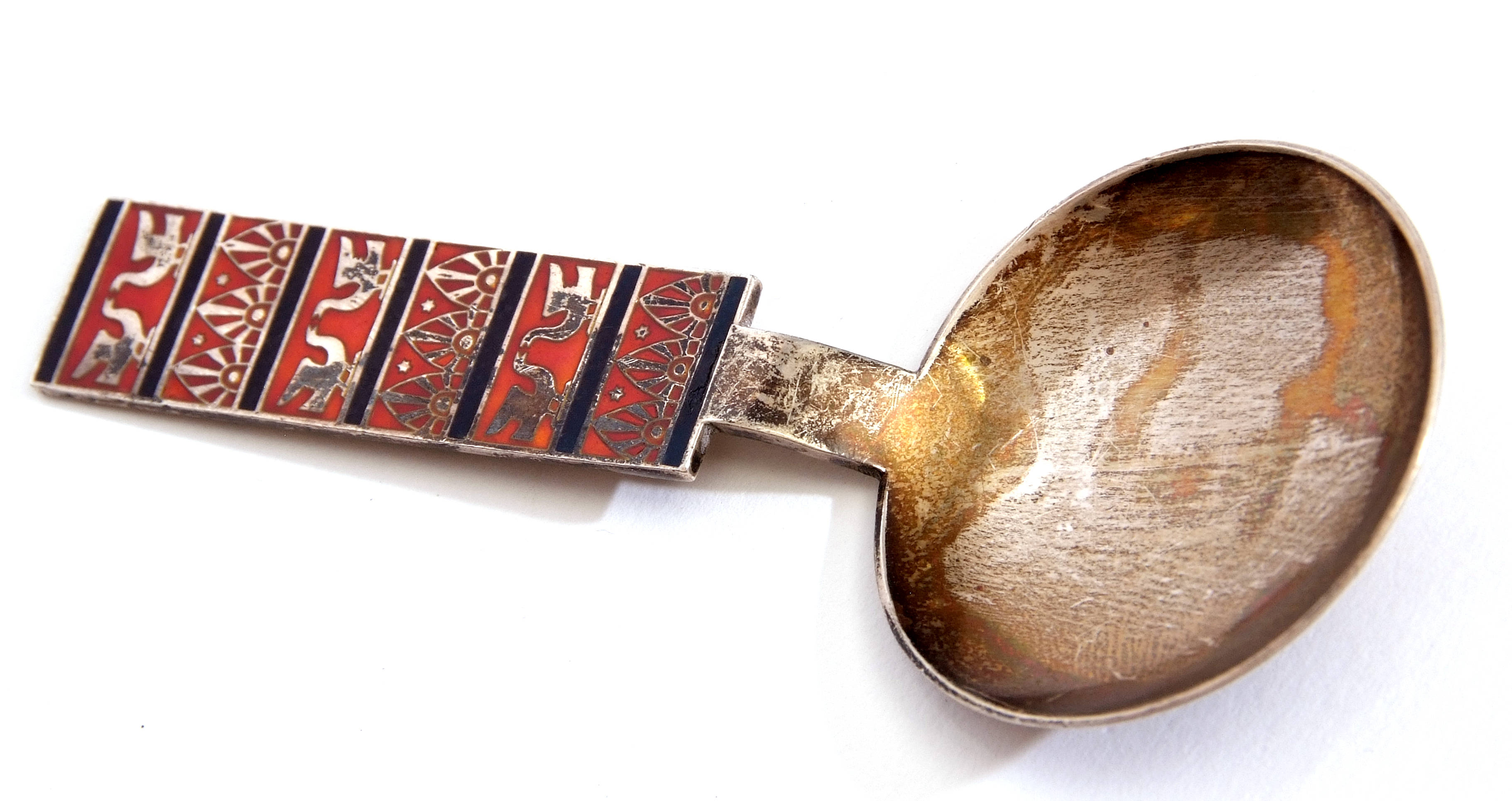 Late 20th century Russian white metal and enamelled small caddy spoon with circular bowl, the - Image 2 of 4