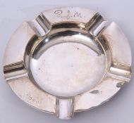 George V ashtray of typical circular form bearing presentation initials, Birmingham 1913, maker's