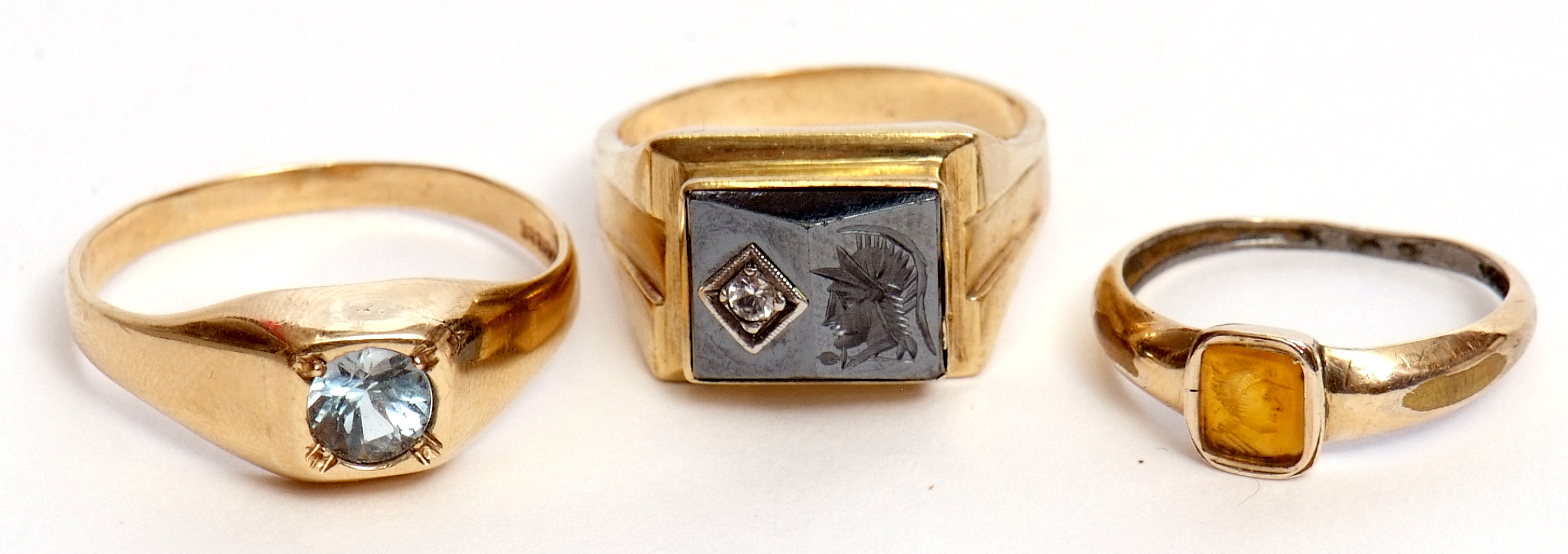 Mixed Lot: gent's dress ring set with a carved haematite panel and highlighted with a white stone, - Image 2 of 2