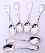 Set of six Victorian tea spoons in Fiddle pattern, London 1867 by Chawner & Co (George William
