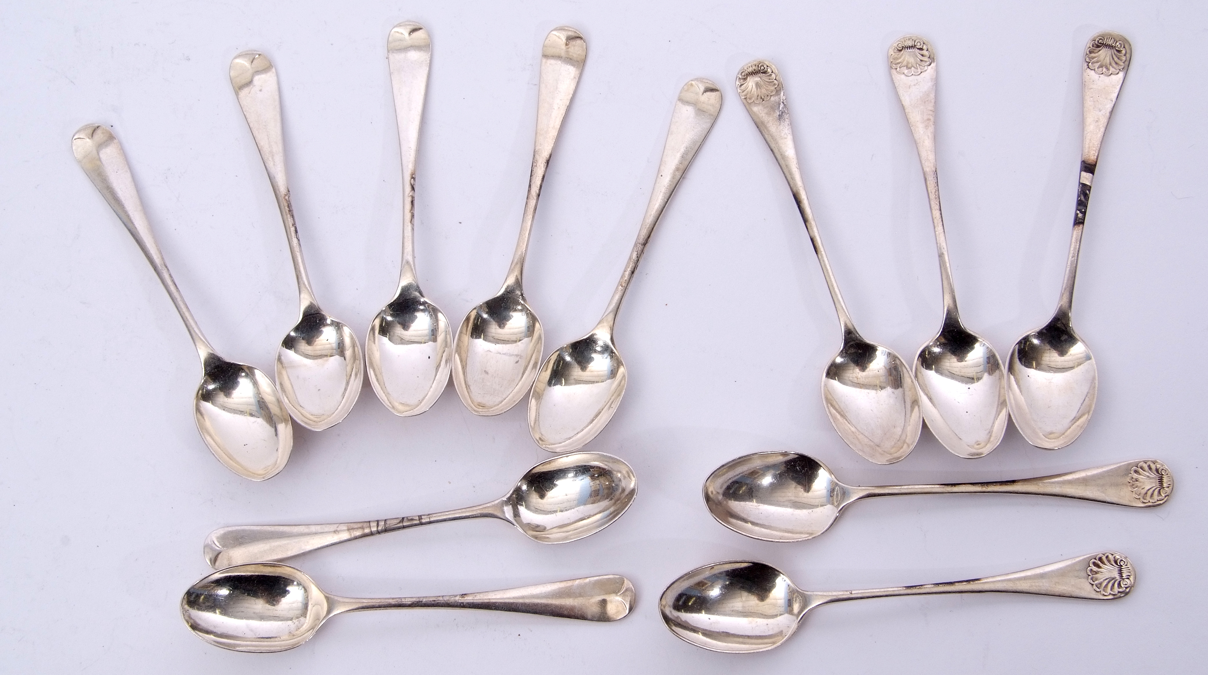 Set of seven Hanoverian rat-tail coffee spoons (unusually marked to back of bowls), London 1907 by