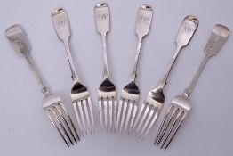 Heavy set of six late Victorian table forks in Fiddle pattern, London 1891 by Joshua Williams &