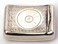 George IV snuff box of curved rectangular form, engraved palmette decoration to top and base,