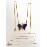 Lapis lazuli butterfly pendant necklace, the lapis wings framed in a 750 stamped mount, suspended