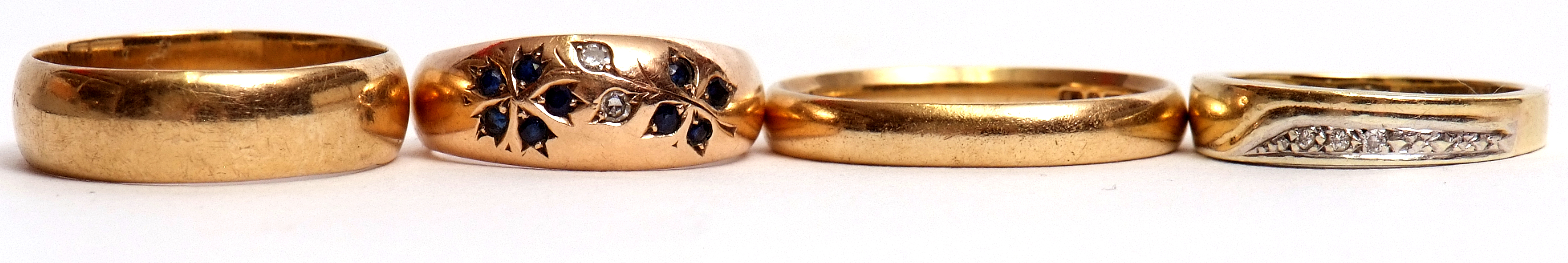 Mixed Lot: 9ct diamond and sapphire ring set in an engraved floral and leaf design, a modern