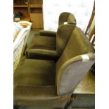 PAIR OF BROWN DRALON UPHOLSTERED FIRESIDE ARMCHAIRS