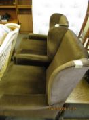 PAIR OF BROWN DRALON UPHOLSTERED FIRESIDE ARMCHAIRS