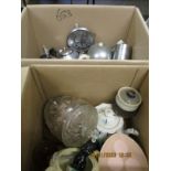 TWO BOXES OF MIXED KITCHEN WARES, CROCKERY ETC