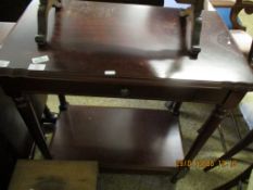 MAHOGANY EFFECT TWO TIER SIDE TABLE WITH SINGLE DRAWER AND TURNED COLUMNS