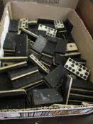 BOX CONTAINING MIXED BONE AND EBONY DOMINOES