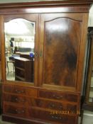 EDWARDIAN MAHOGANY AND SATINWOOD BANDED WARDROBE WITH ONE MIRRORED DOOR AND PANELLED DOOR ABOVE