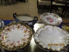 TRAY CONTAINING MIXED PLATES, TWO-HANDLED VASE ETC