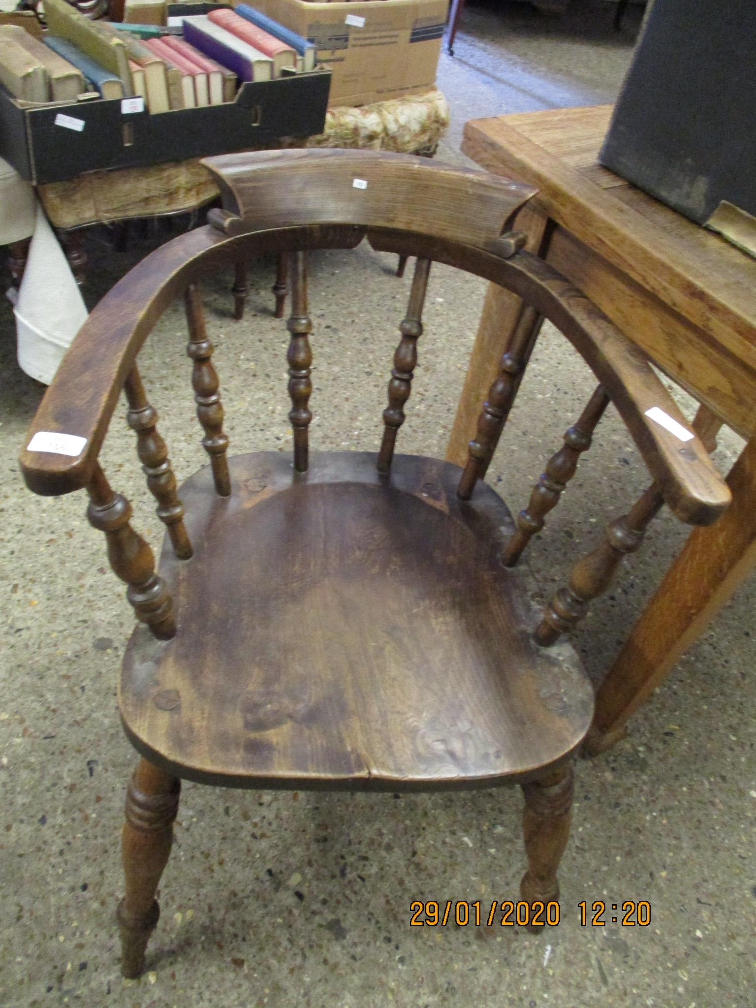 ELM HARD SEATED STICK BACK CAPTAINS ARMCHAIR