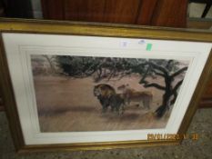 BOB KUHN, SIGNED IN PENCIL TO MARGIN, LIMITED EDITION (156/500), COLOURED PRINT, LIONS IN A