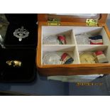 BEECHWOOD JEWELLERY BOX CONTAINING FOUR MEDALS