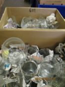 TWO BOXES OF MIXED GLASS WARES ETC