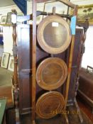 OAK THREE TIER CAKE STAND AND A FURTHER OAK FRAMED RECTANGULAR TWO TIER CAK STAND (2)