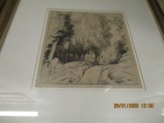 ADOLPHE MARIE BEAUFRERE, SIGNED IN PENCIL TO MARGIN, BLACK AND WHITE ETCHING, TREE LINED ROAD, 23