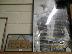 FRAMED MACY’S BAG TOGETHER WITH A FRAMED REPRODUCTION PICTURE OF JAMES DEAN (2)