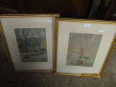 PAIR OF GILT FRAMED WATERCOLOURS BY W WADDINGTON OF COUNTRY SCENES