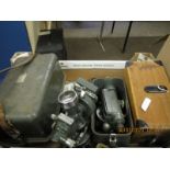 BOX CONTAINING A MILITARY TYPE THEODOLITE ETC