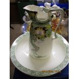 VICTORIAN FLORAL DECORATED WASH JUG AND BOWL