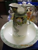 VICTORIAN FLORAL DECORATED WASH JUG AND BOWL