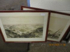 TWO TEAK FRAMED PRINTS